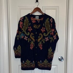 Vintage Laura Ashley Floral Tapestry Knit Cardigan
